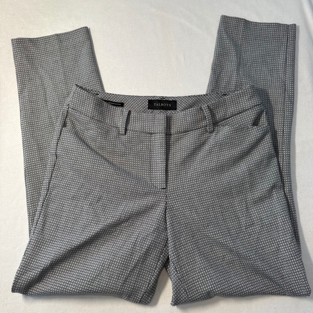 Talbots Hampshire Ankle Pants‎ Womens Size 2 Black White Geometric Print Career